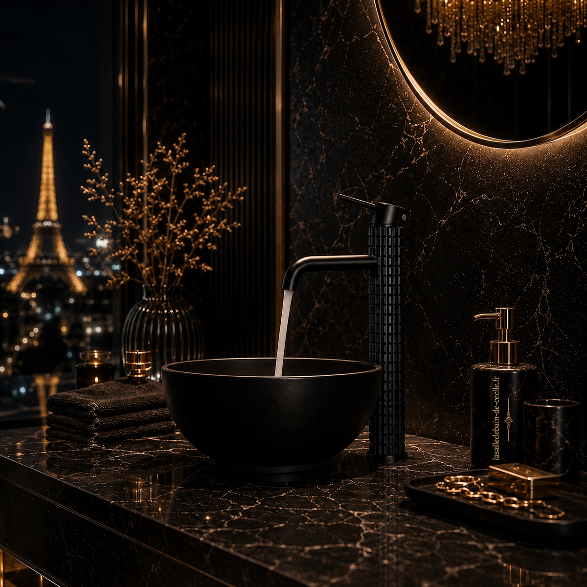 Détail mitigeur lavabo noir mat